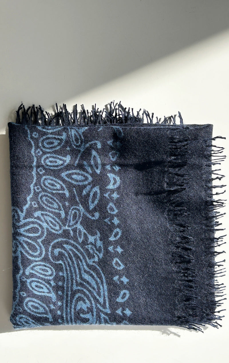 New! Indigo bandana cashmere scarf