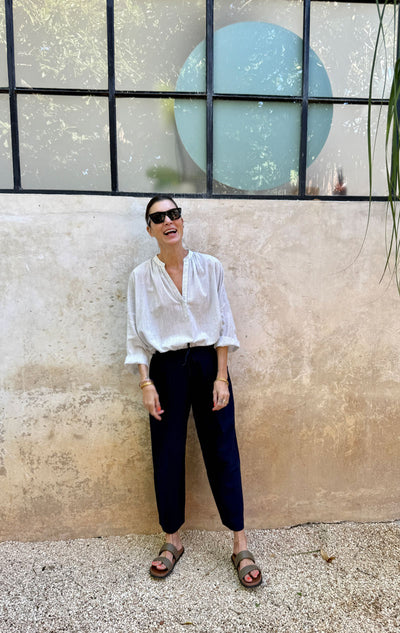 Microstripe Rouched Shirt