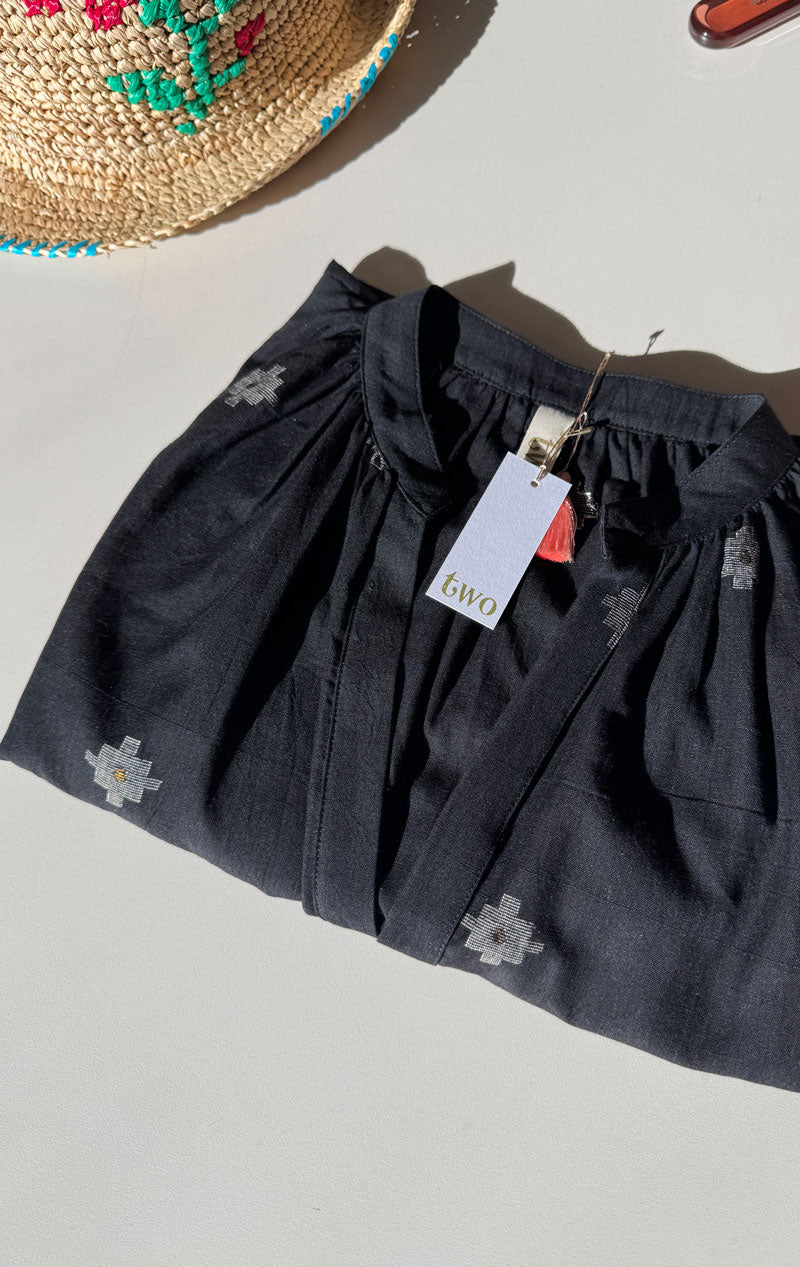 Black Khadi Shirt with woven details