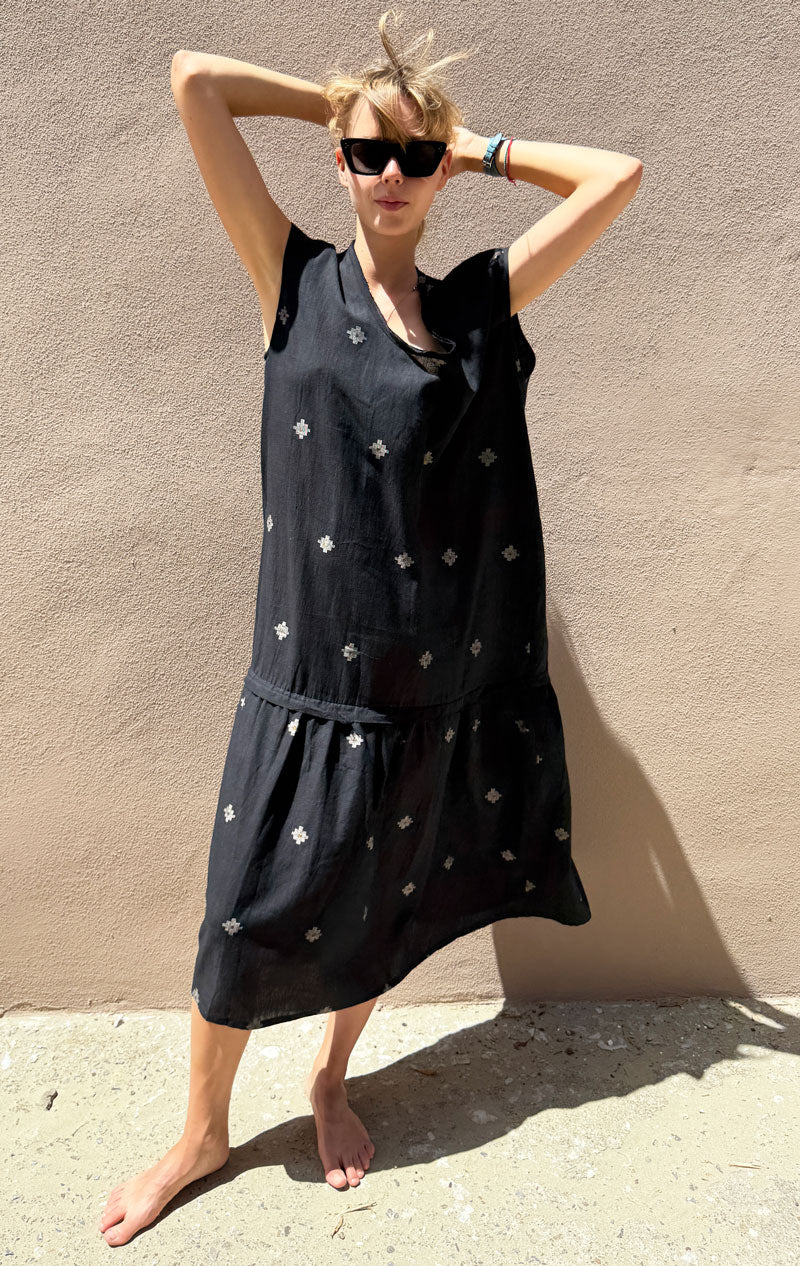 Drop waist Jamdani Bhutti Cotton Dress