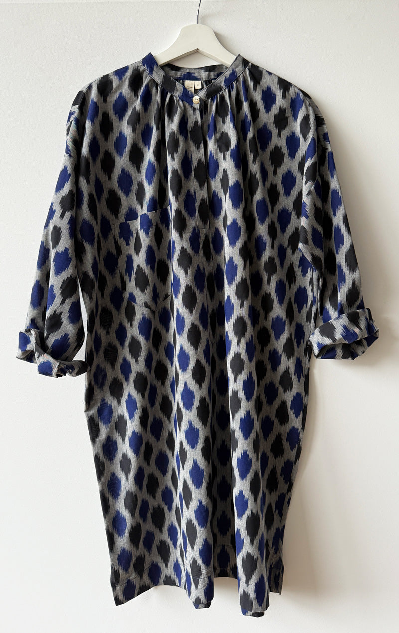 Blue and Black Ikat long sleeve button tunic-few available!