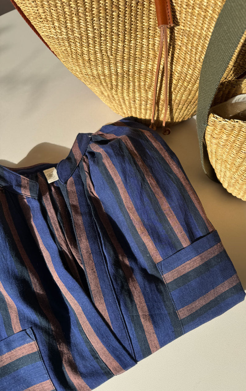 Blue/ Brown stripe two pocket caftan