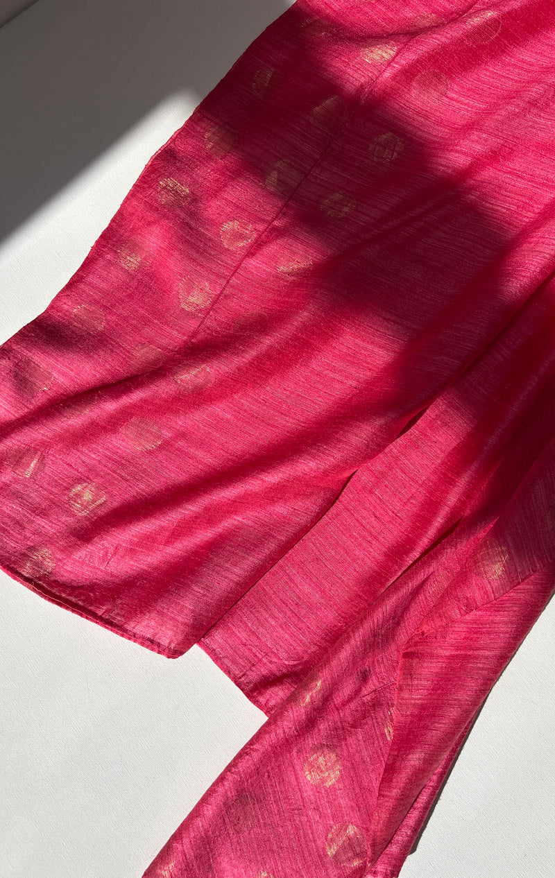 Raspberry caftan with gold spots