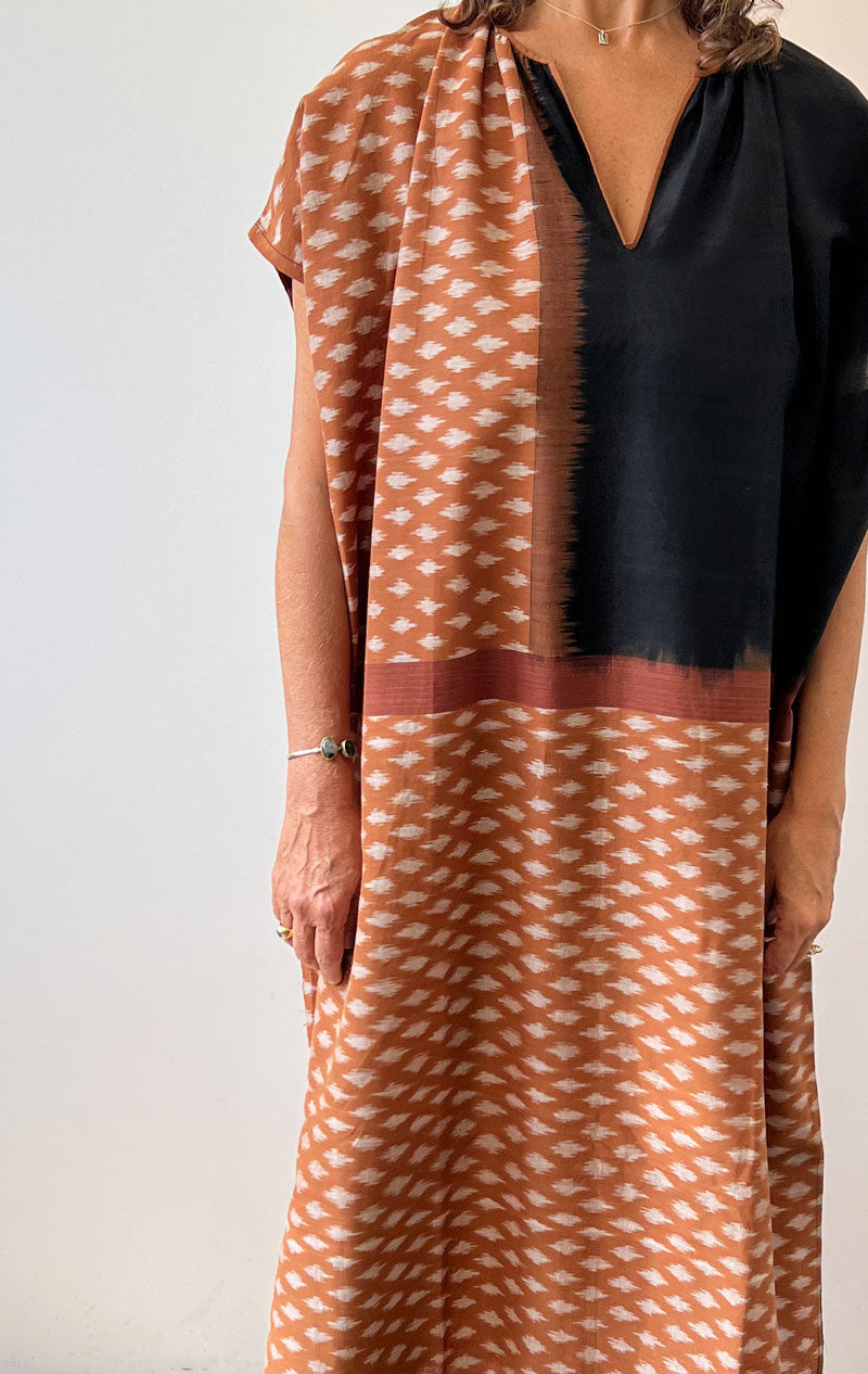 ikat silk dress Ikat Dress in Terracotta/Black – Two