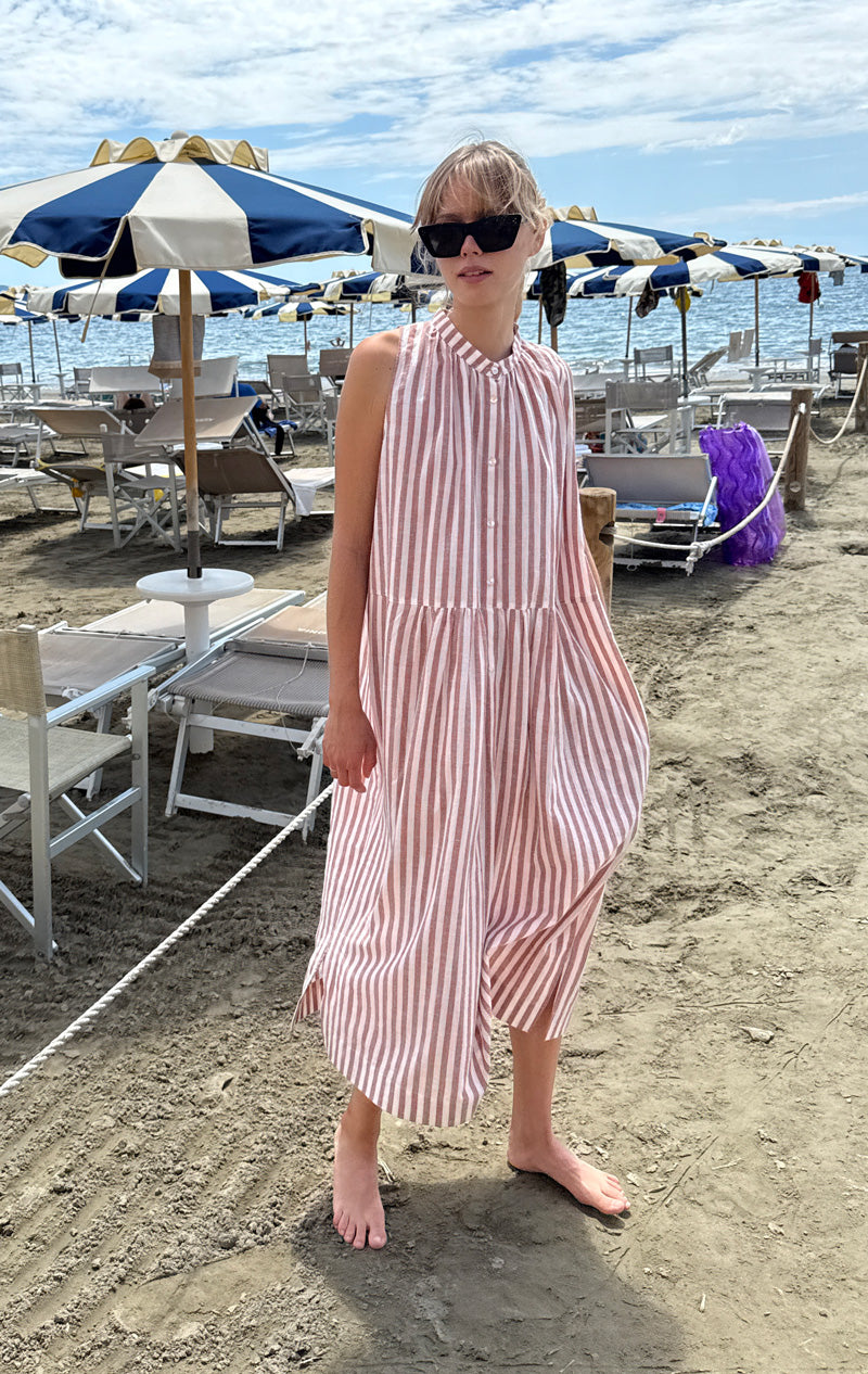 Terracotta stripe button dress
