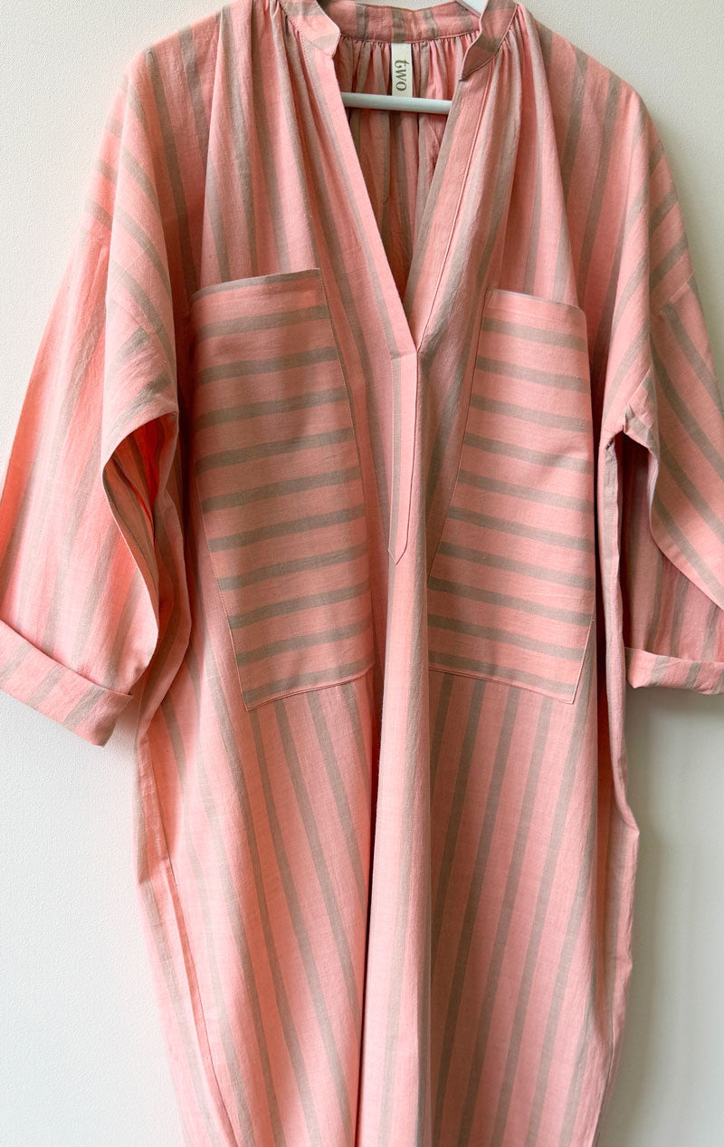 Peach/ Beige stripe two pocket caftan