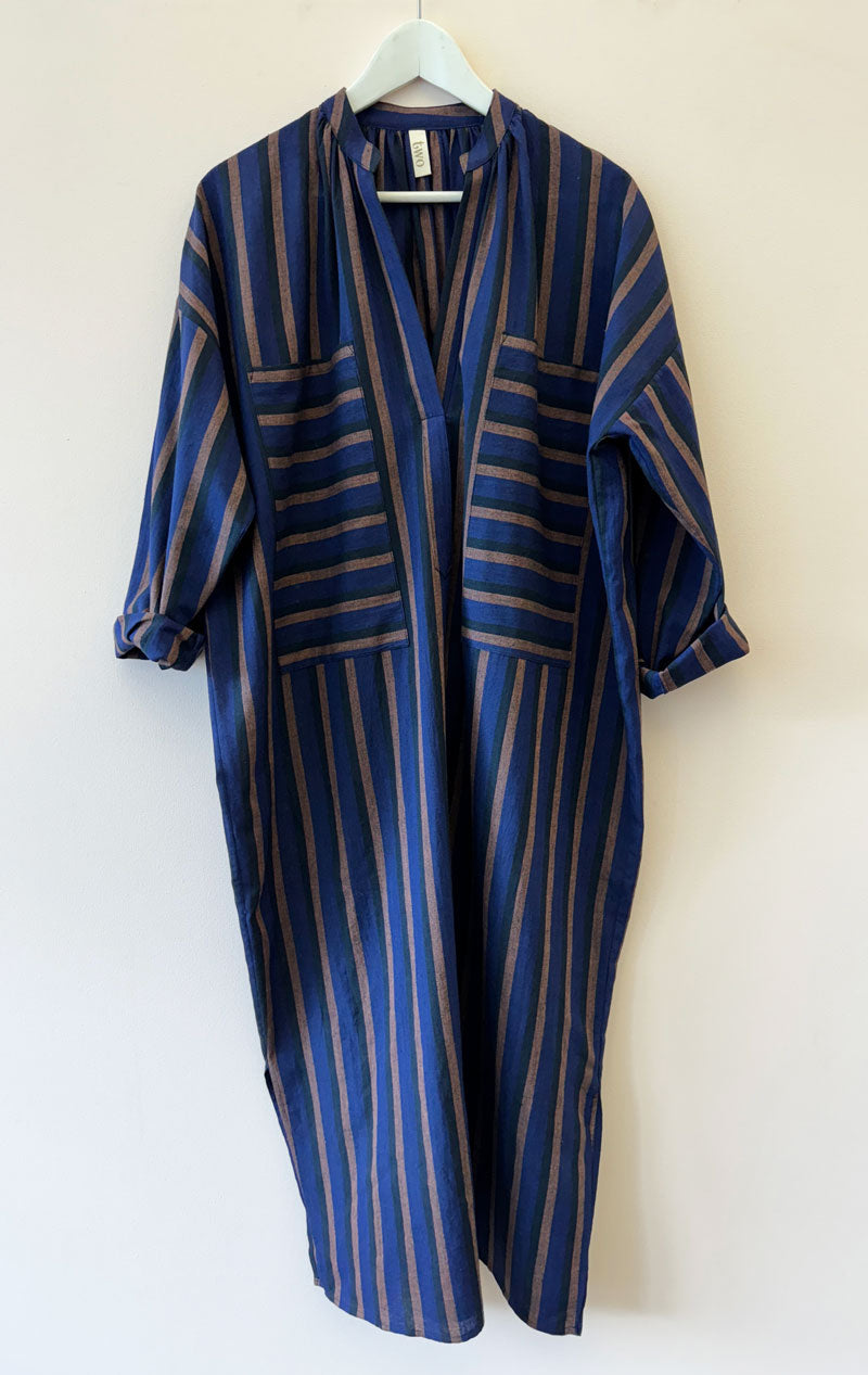 Blue/ Brown stripe two pocket caftan