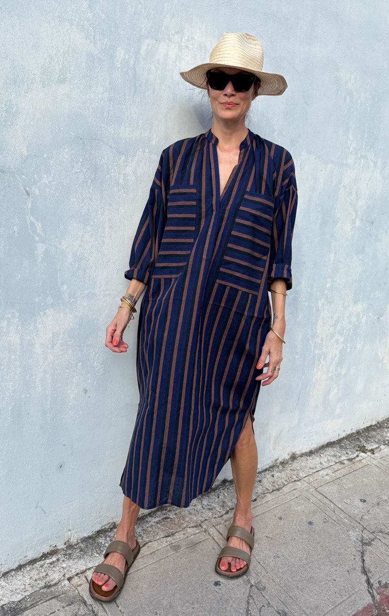 Blue/ Brown stripe two pocket caftan