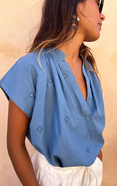Indigo medium Khadi Shirt with woven details