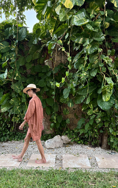 Copper Silk long sleeve button tunic