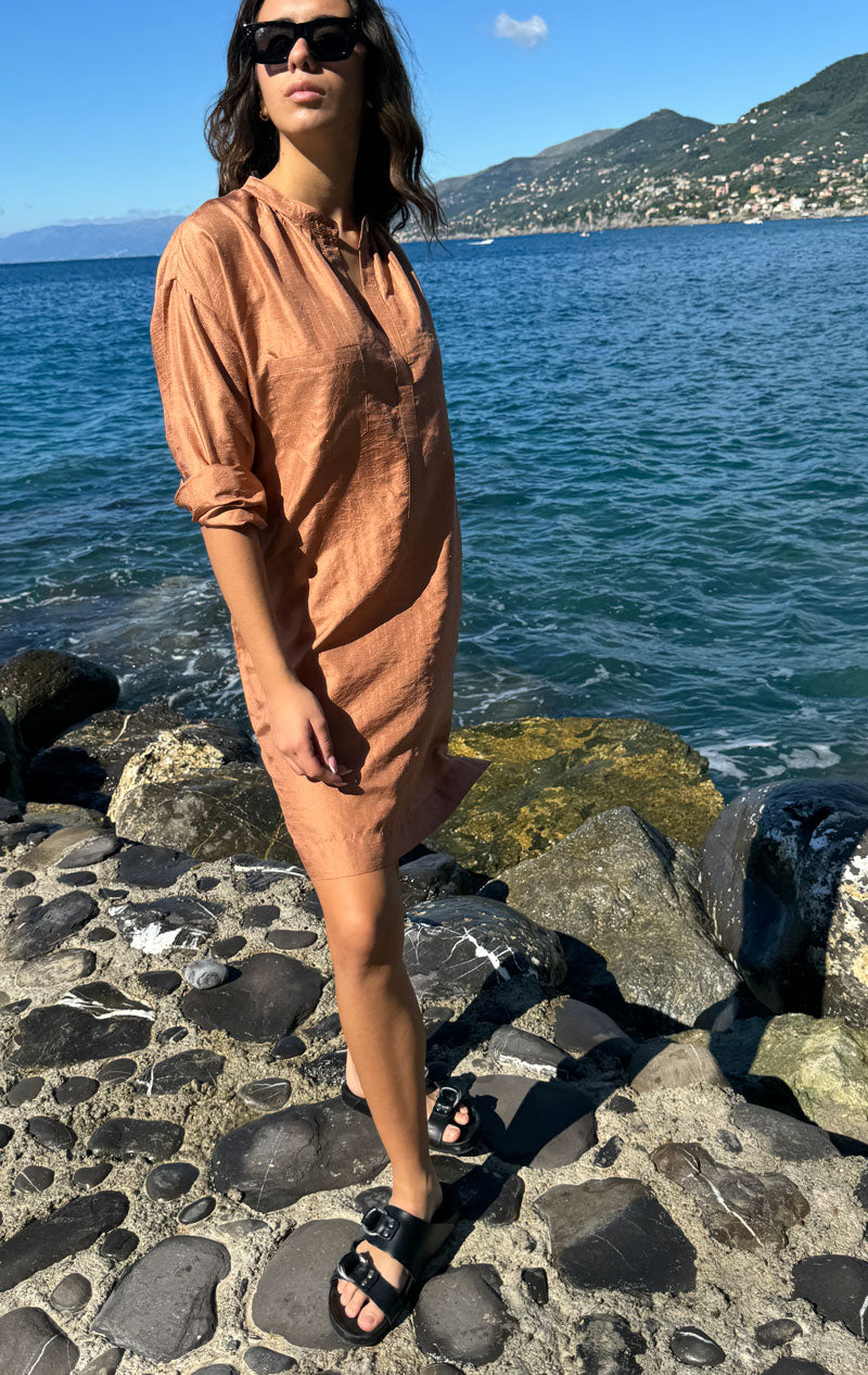 Copper Silk long sleeve button tunic