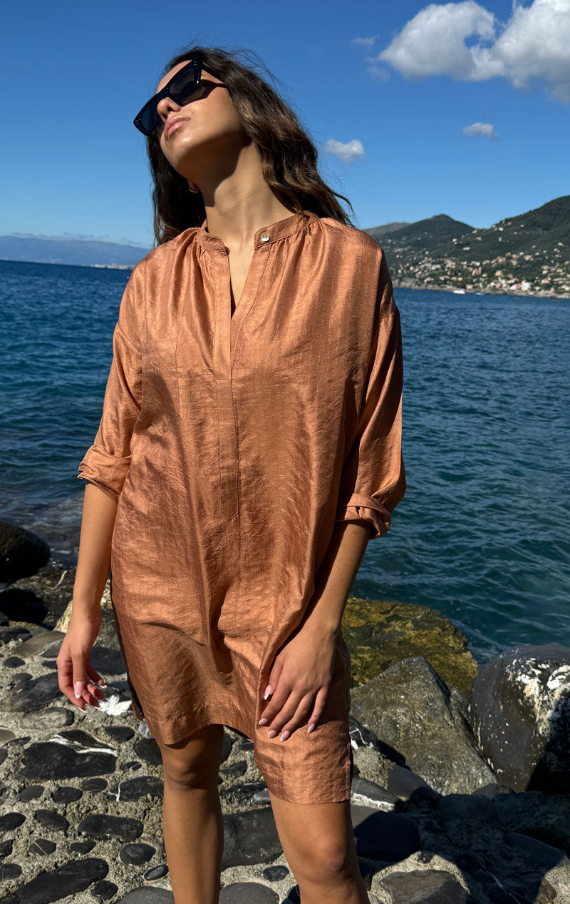 Copper Silk long sleeve button tunic