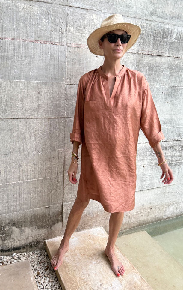 Copper Silk long sleeve button tunic-1 left!