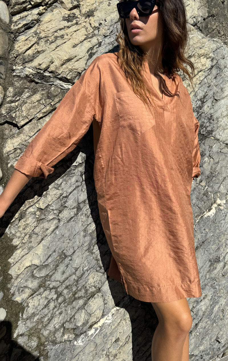 Copper Silk long sleeve button tunic