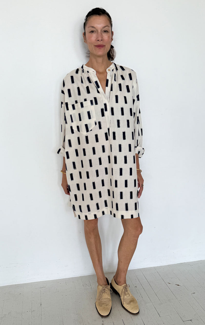 Cream/ Navy Ikat long sleeve button tunic