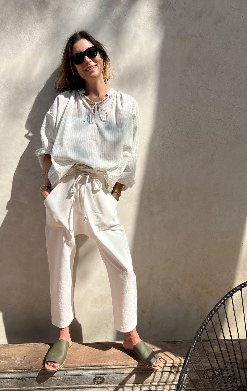 White Khadi Paperbag pant