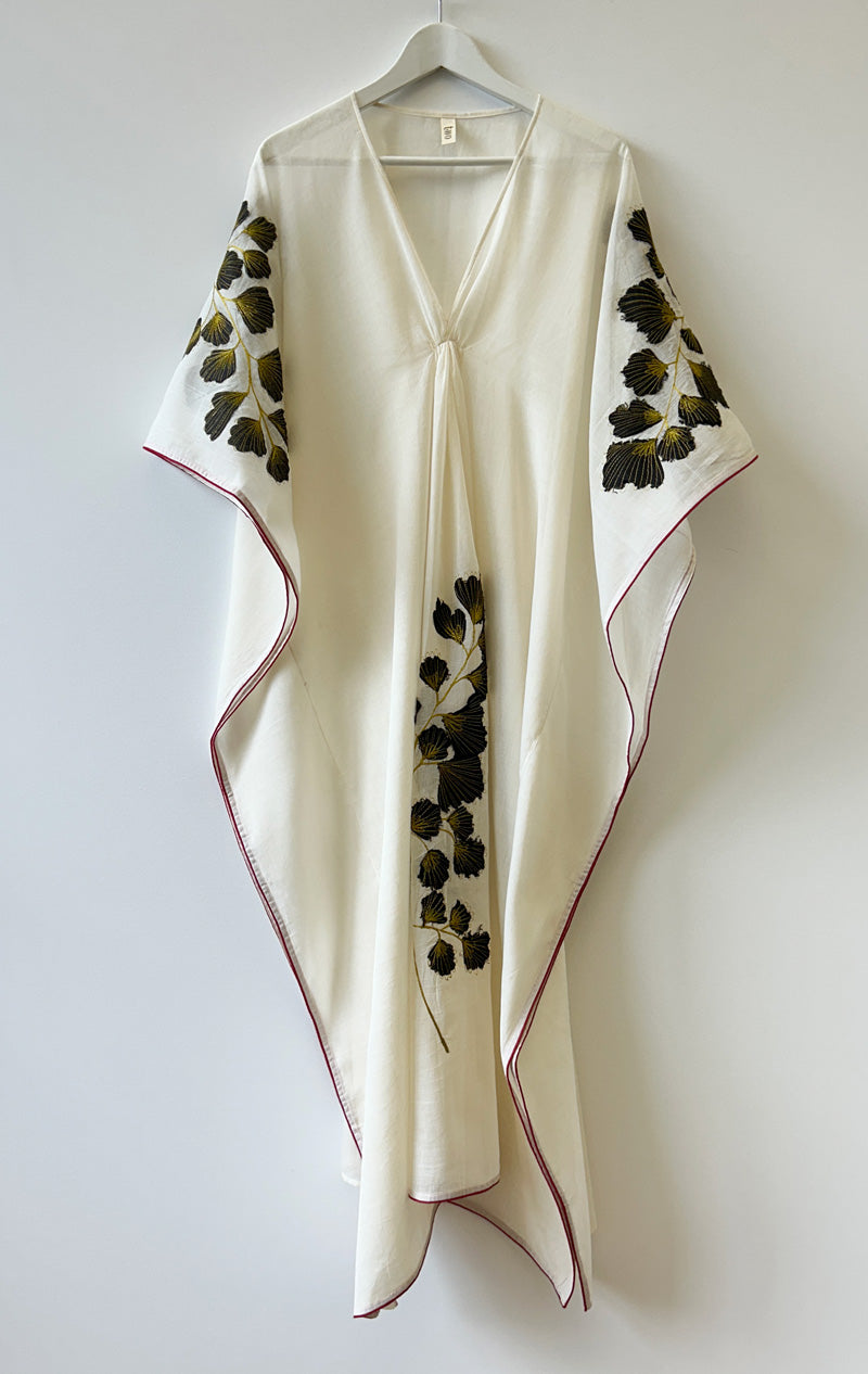 White applique floral Caftan