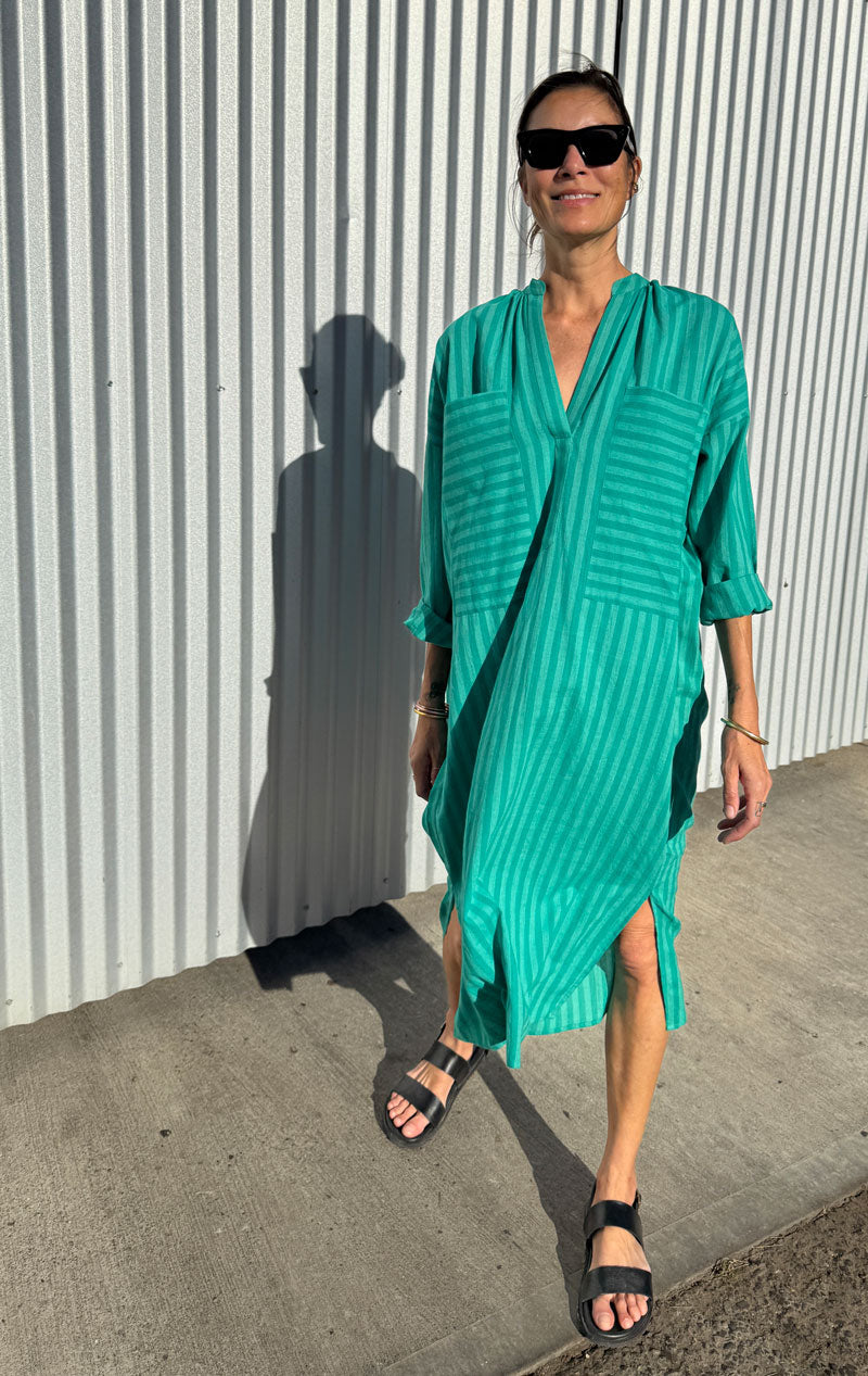New! Emerald stripe two pocket caftan