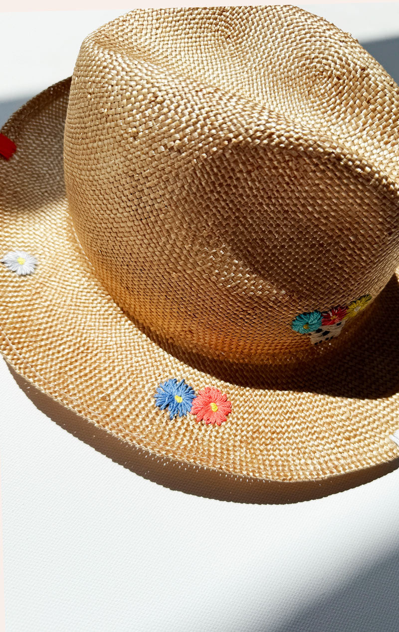 Natural hat with colorful embroidery