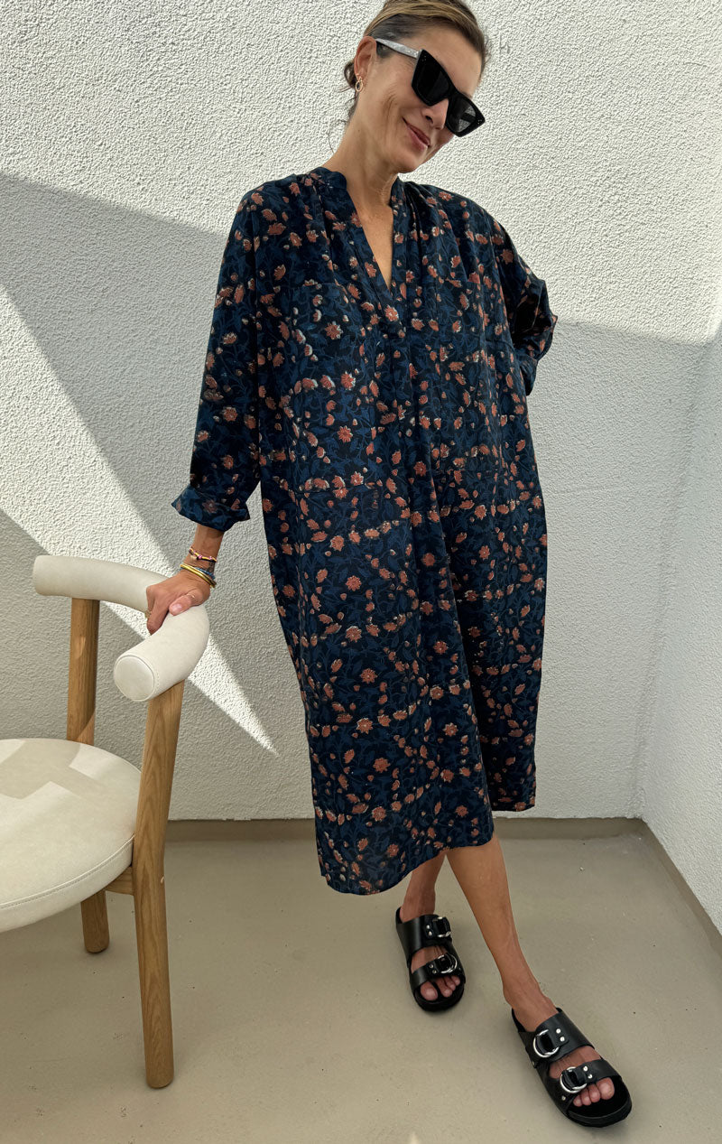Floral Dabu Pocket caftan