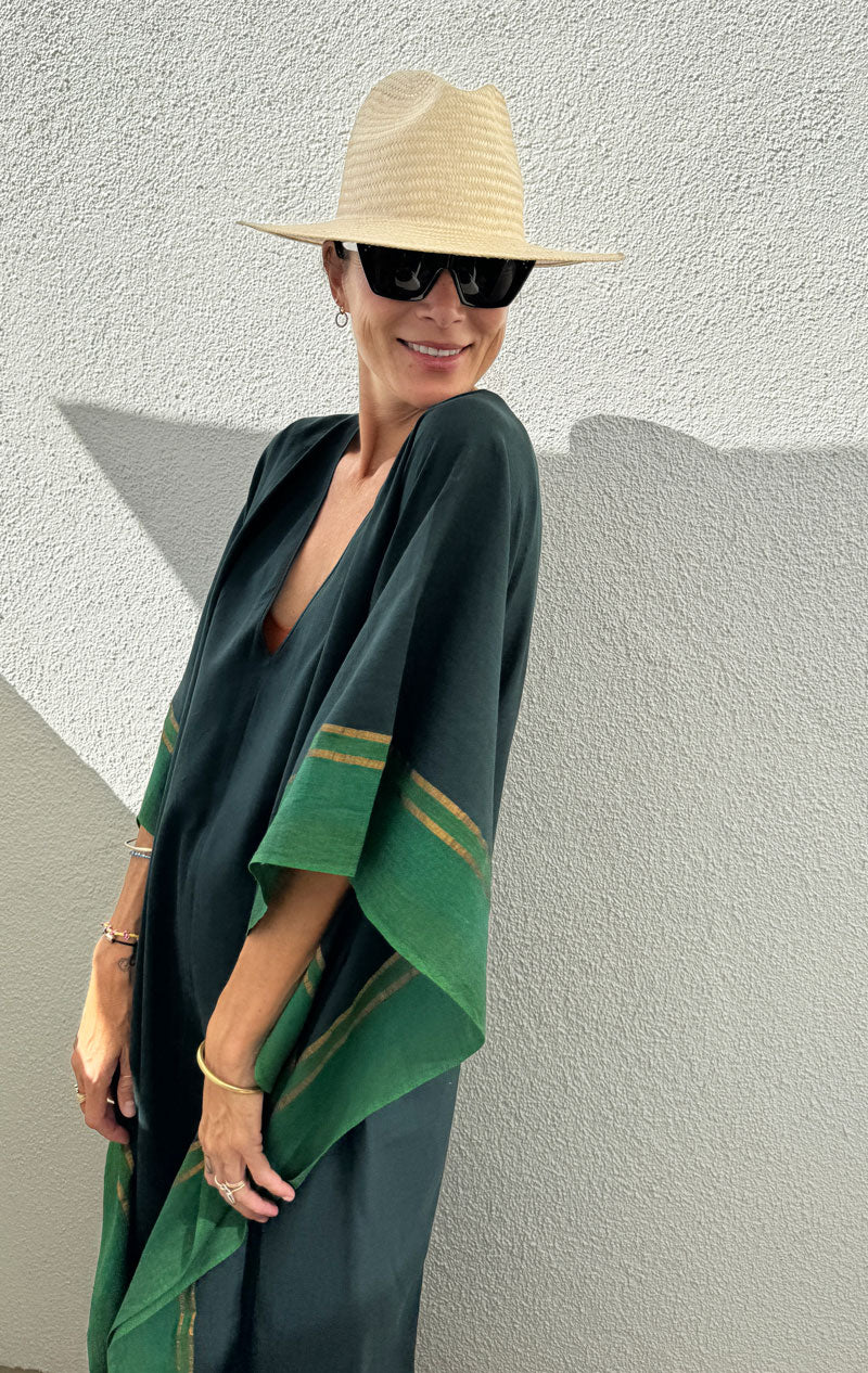 Bottle Green v neck  caftan