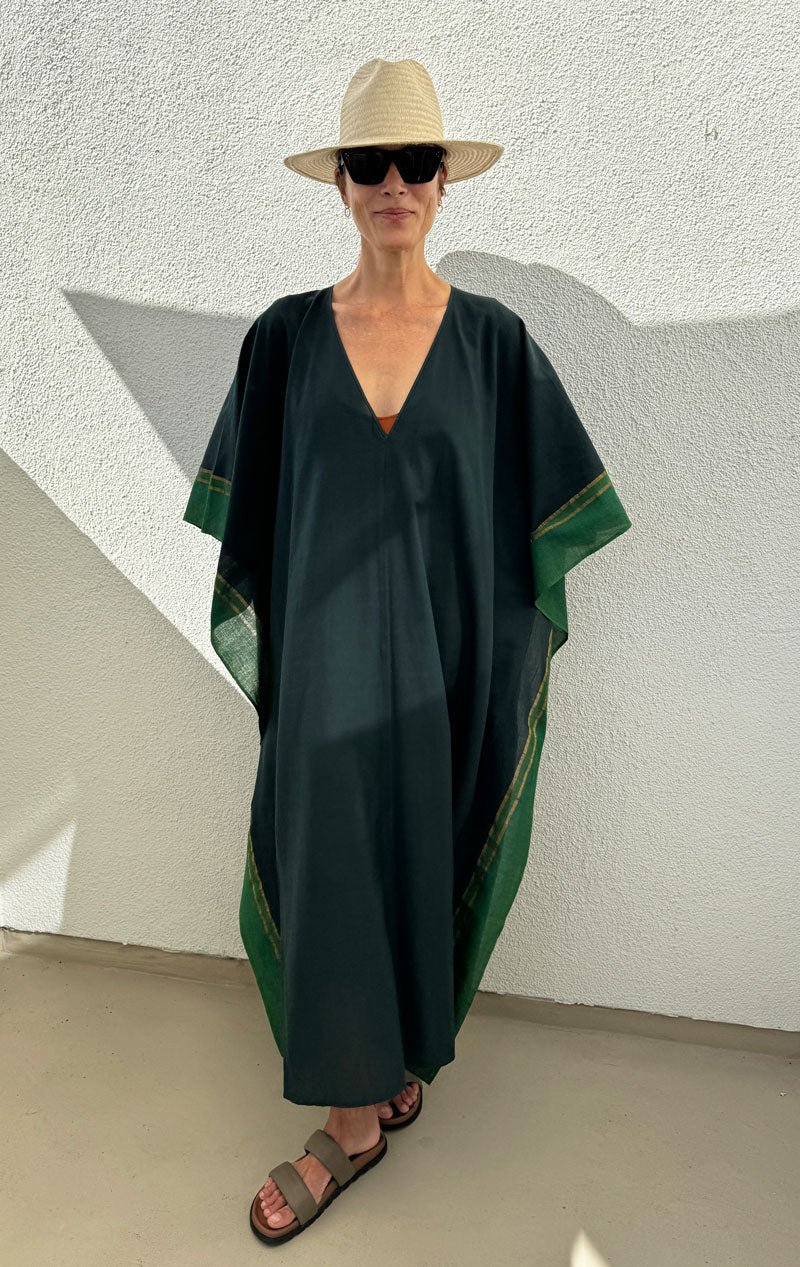 Bottle Green v neck  caftan