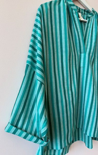 Green Stripe Shirred shirt