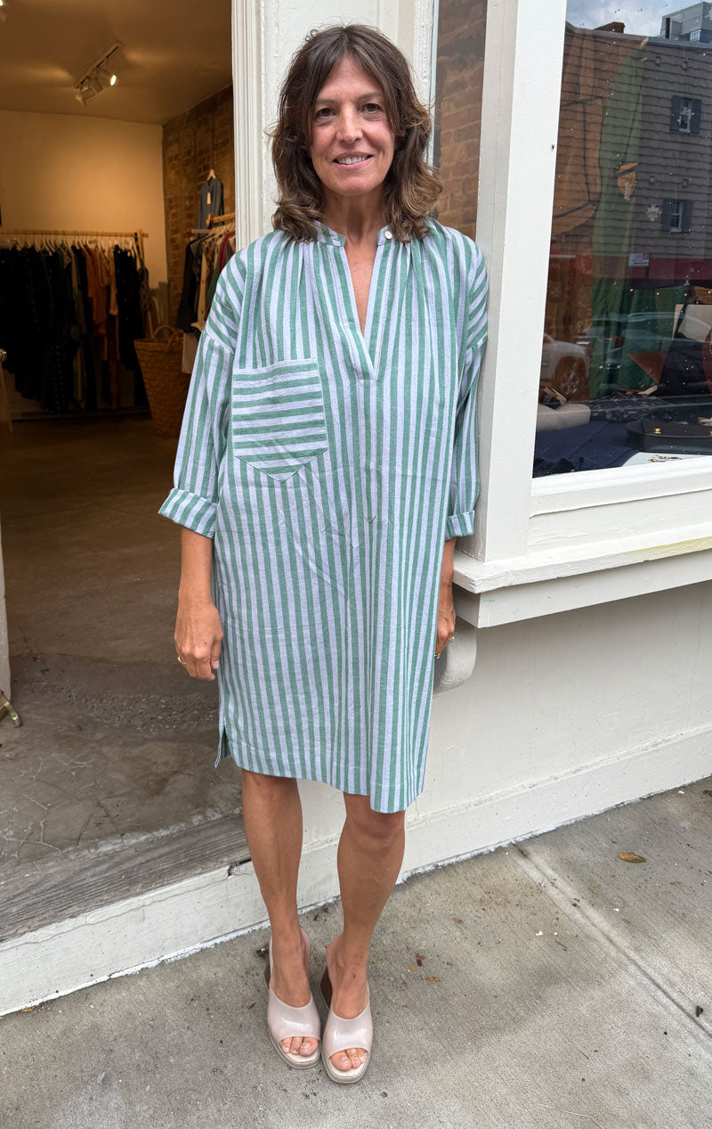 One button stripe long sleeve tunic-last one