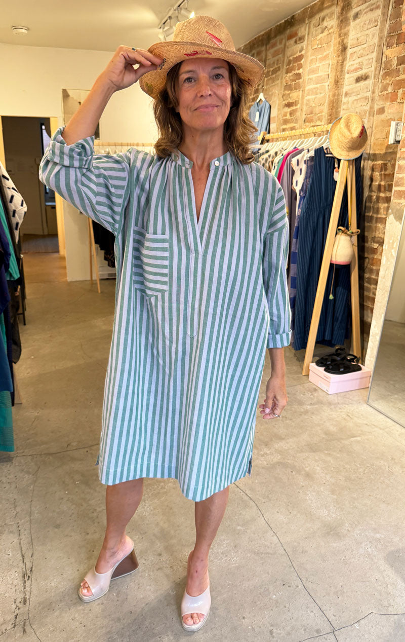 One button stripe long sleeve tunic-last one