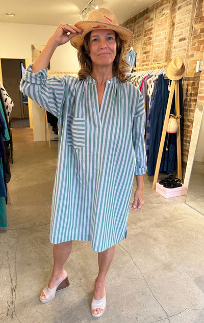 One button stripe long sleeve tunic-last one