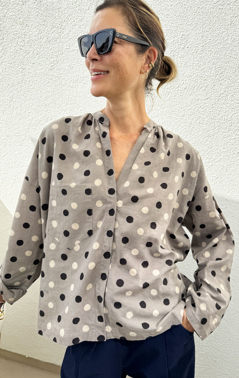 Wabi sabi Grey dot Pocket shirt-50% off!