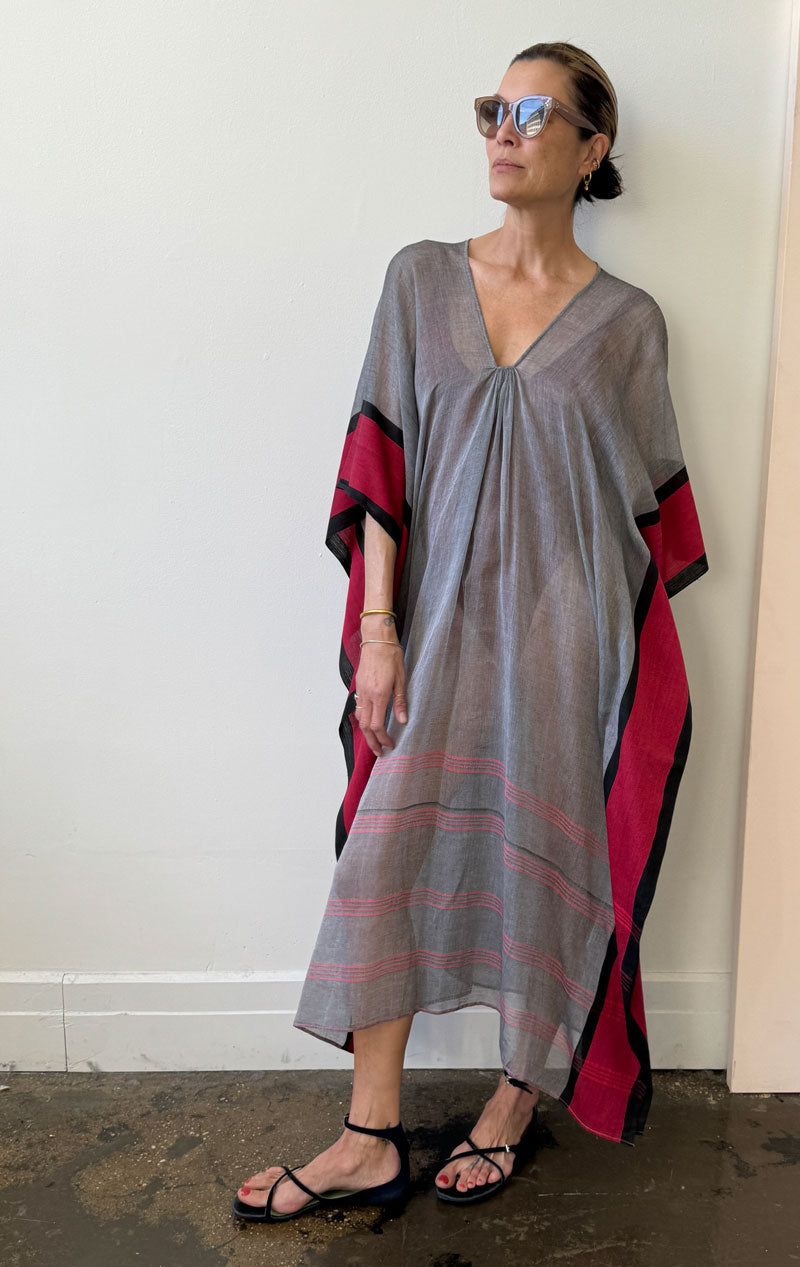 grey and red caftan