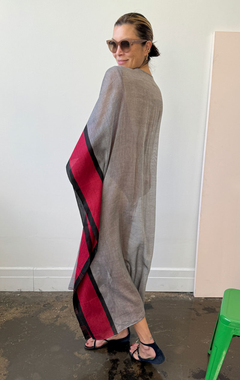 grey and red caftan