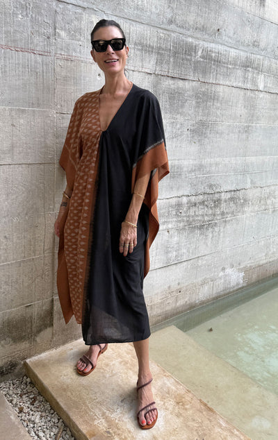 Long Ikat caftan short with black