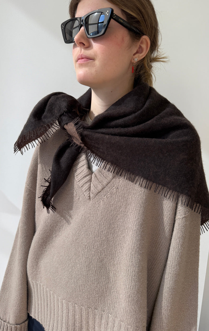 Brown cashmere bandana scarf