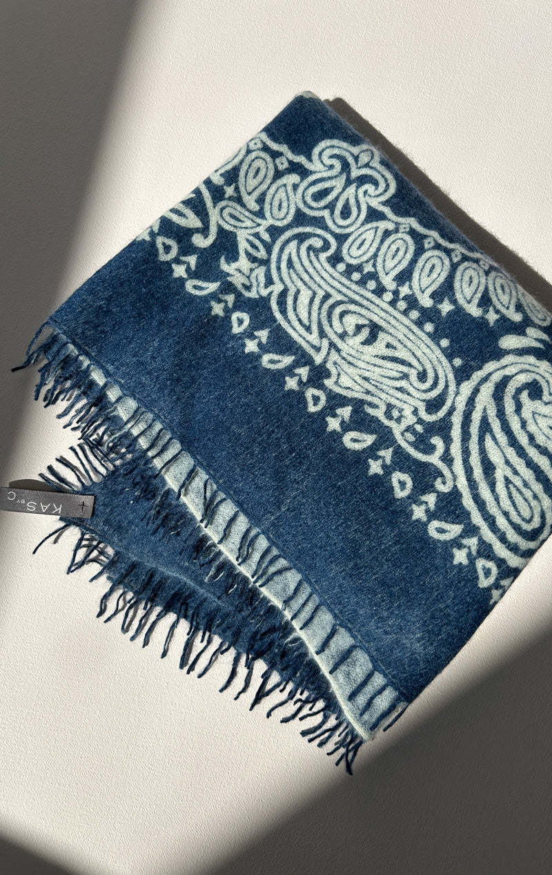 Blue Felted cashmere bandana scarf