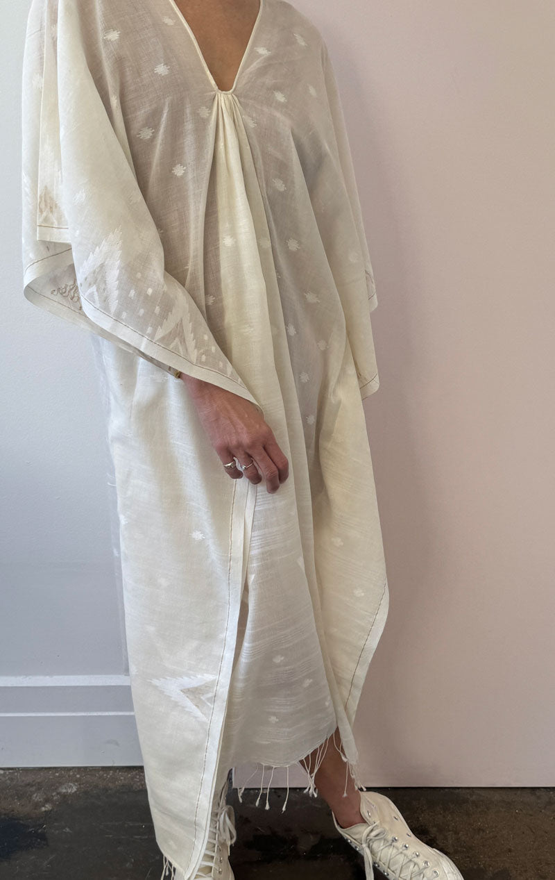 White khadi caftan with woven embroidery
