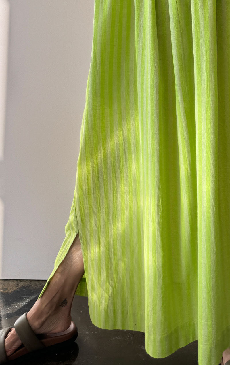 Lime drawstring stripe dress