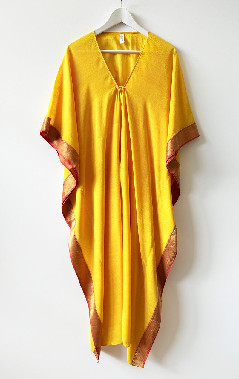 Marigold Cotton Caftan with Sari border