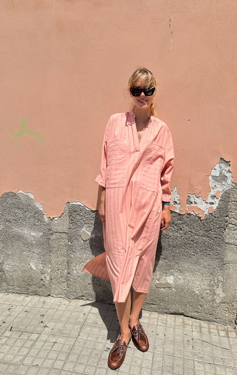 Peach/ Beige stripe two pocket caftan
