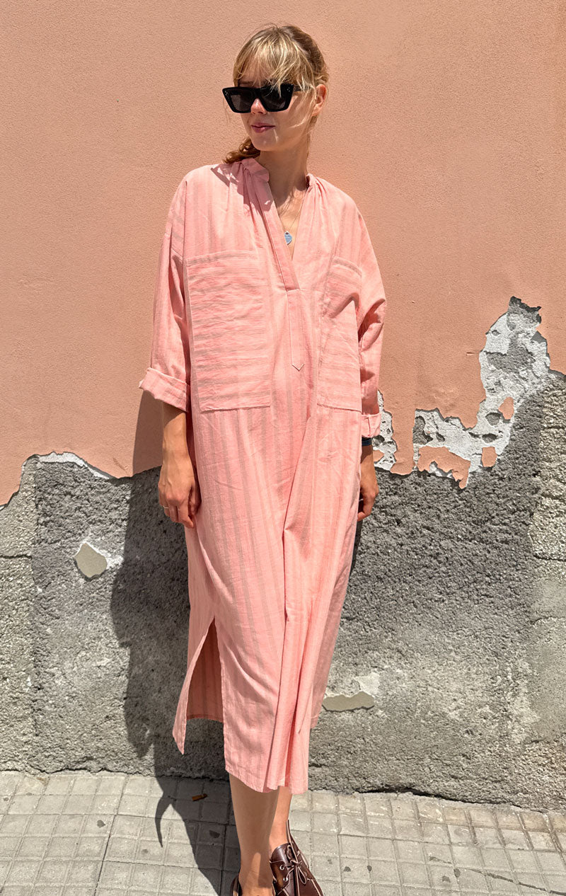 Peach/ Beige stripe two pocket caftan