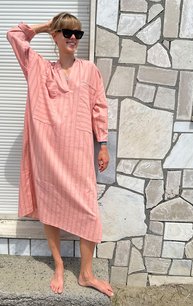 Peach/ Beige stripe two pocket caftan