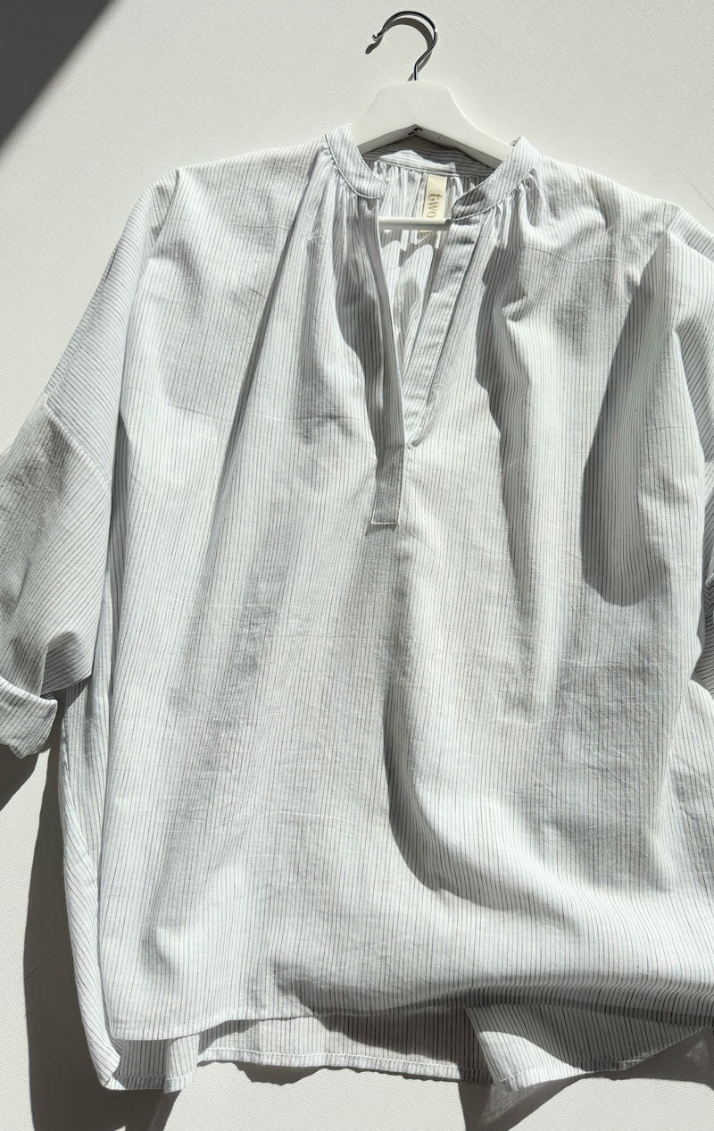 Microstripe Rouched Shirt