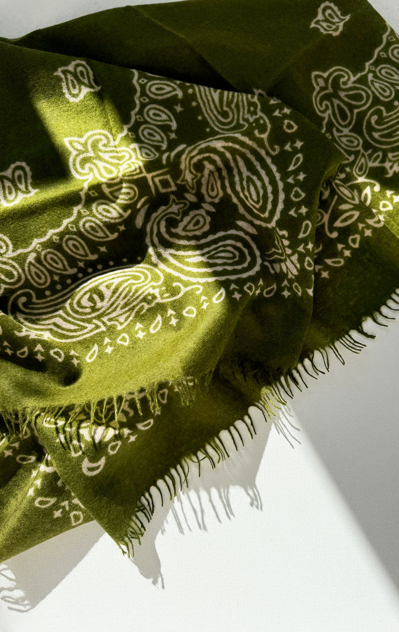 Olive Felted cashmere bandana scarf