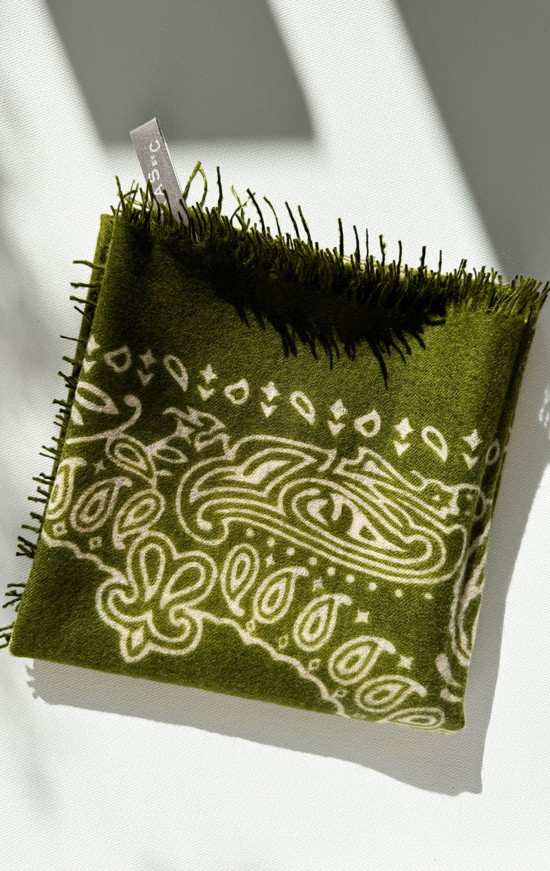 Olive Felted cashmere bandana scarf