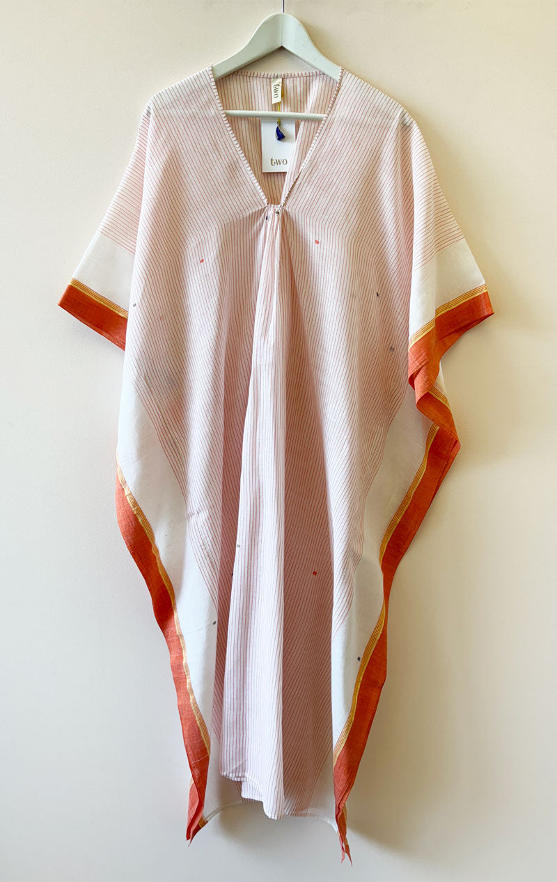 Jamdani caftan with orange border