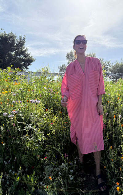New! Pink stripe two pocket caftan