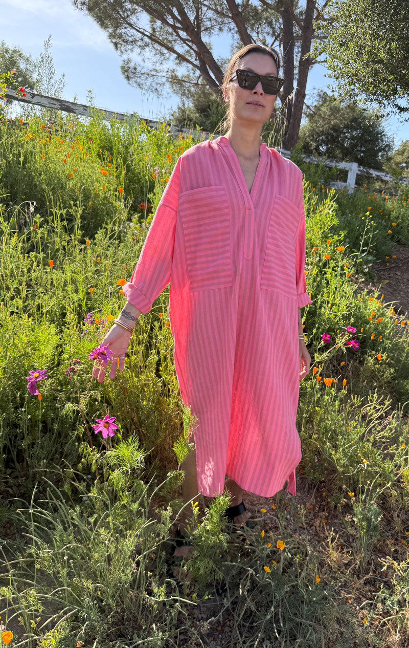 New! Pink stripe two pocket caftan