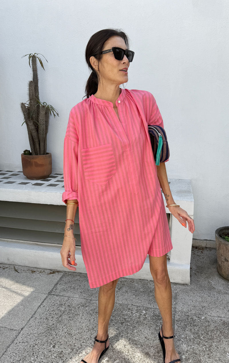 Bright Pink striped long sleeve button tunic-SIZE 1 ONLY – Two