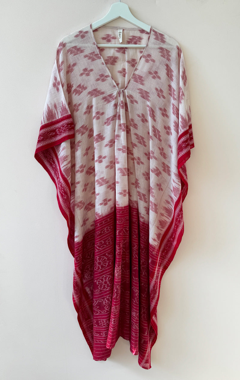White and red Ikat caftan with red front